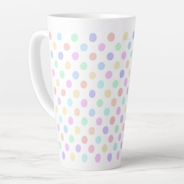 Multicolor Spots on White Latte Mug (Left Angle)