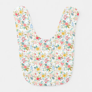 Multicolor spring floral pattern white background baby bib