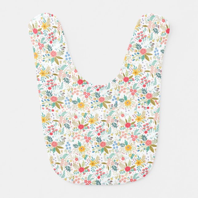 Multicolor spring floral pattern white background baby bib (Front)