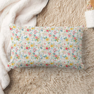 Multicolor spring floral pattern white background lumbar pillow