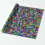[ Thumbnail: Multicolor Square Tiles Pattern (Black Background) Wrapping Paper ]