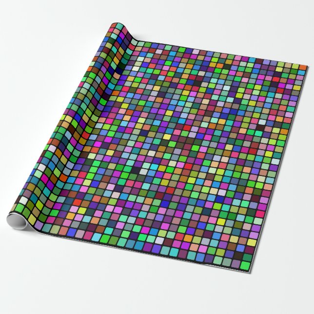 Multicolor Square Tiles Pattern (Black Background) Wrapping Paper (Unrolled)