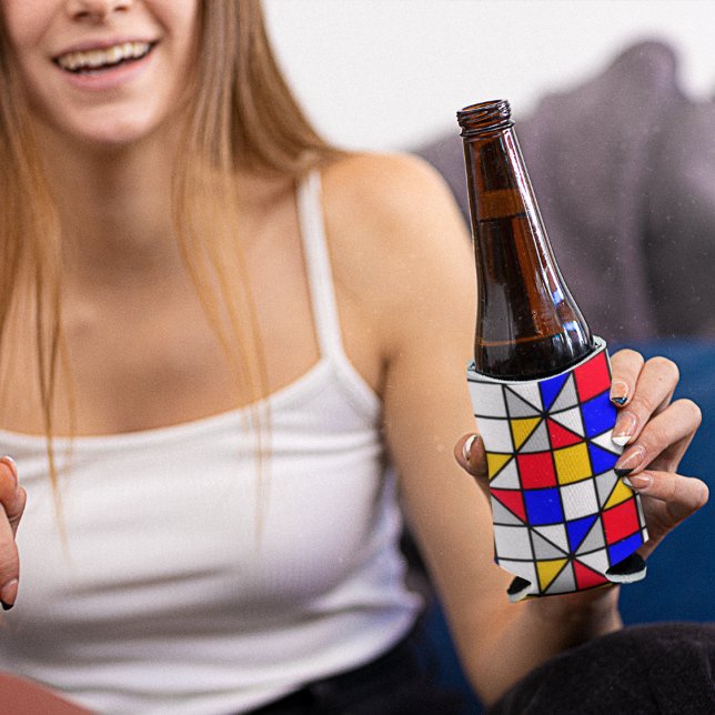 Multicolor Squares Geometric Pattern Can Cooler (multicolor geometric shapes cooler)