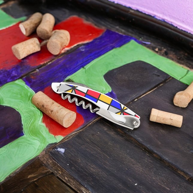Multicolor Squares Geometric Pattern Waiter's Corkscrew (Corkscrew Bottle Opener)