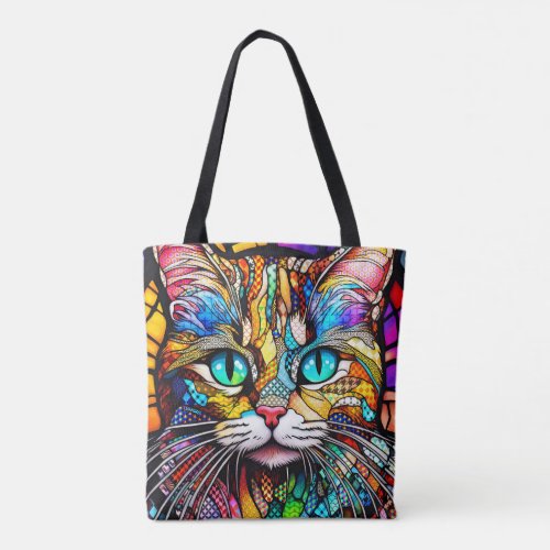 Multicolor Stained Glass Cat 710 Tote Bag