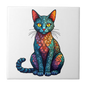 Multicolor Stained Glass Cat 784 Ceramic Tile