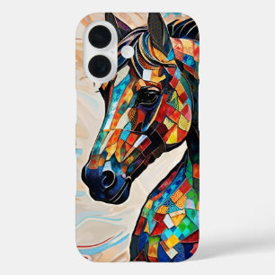Multicolor Stained Glass Mosaic Horse 15 iPhone 16 Case