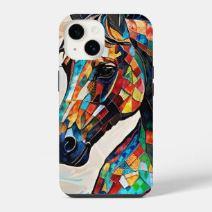 Multicolor Stained Glass Mosaic Horse 15 iPhone 14 Case