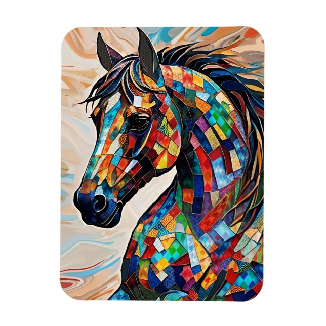 Multicolor Stained Glass Mosaic Horse 15 Magnet (Vertical)