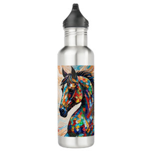 Multicolor Stained Glass Mosaic Horse 15 Stainless Steel Water Bottle