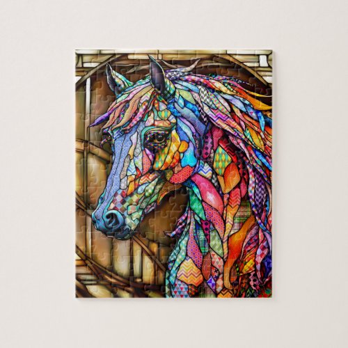 Multicolor Stained Glass Mosaic Style Horse 14 Jigsaw Puzzle
