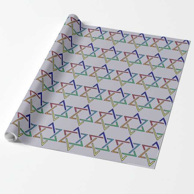 Multicolor Star of David Holiday Wrapping Paper (Unrolled)