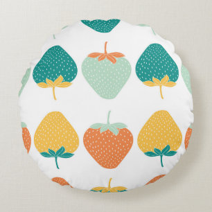 Multicolor Strawberries: Vintage Fruit Pattern. Round Pillow