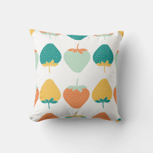 Multicolor Strawberries: Vintage Fruit Pattern. Throw Pillow