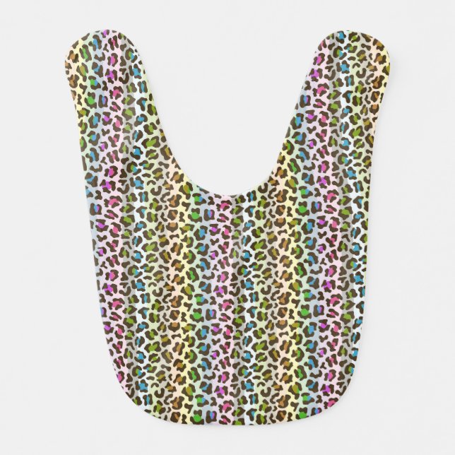 multicolor strip tinted leopard pattern baby bib (Front)
