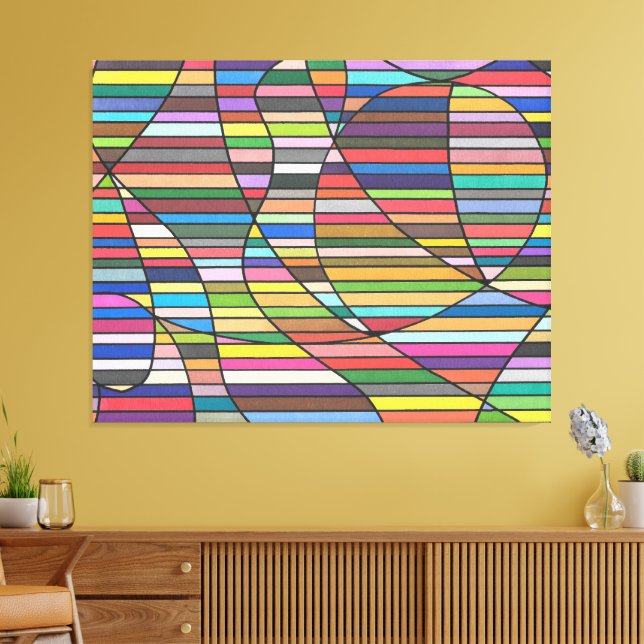 Multicolor Striped Abstract with Flowing Curves Canvas Print (Insitu(LivingRoom))