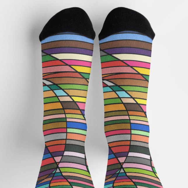 Multicolor Striped Abstract with Flowing Curves Socks (Top)
