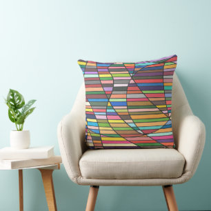 Multicolor Striped Abstract with Flowing Curves Throw Pillow
