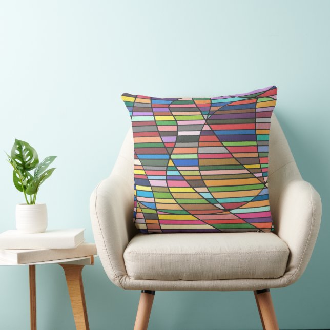Multicolor Striped Abstract with Flowing Curves Throw Pillow (Chair)