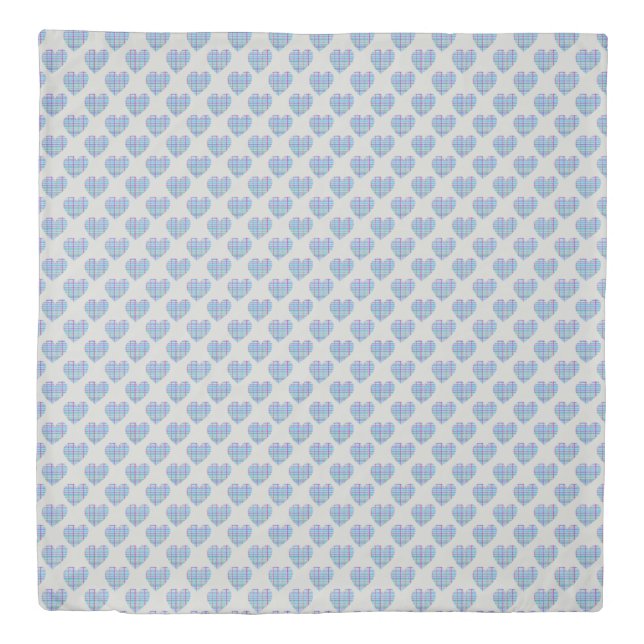 Multicolor striped blue hearts on pebble grey duvet cover (Front)