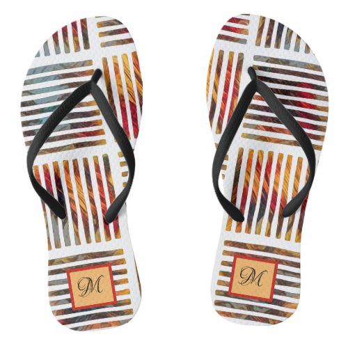 Multicolor Striped Geometric Pattern Personalize Flip Flops