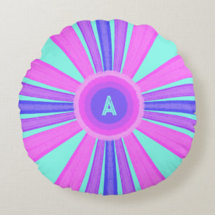 Multicolor Striped Monogram  Round Pillow