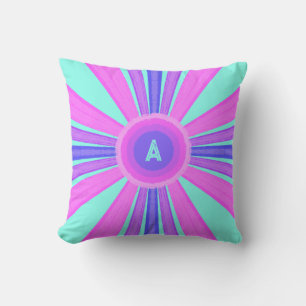 Multicolor Striped Monogram  Throw Pillow