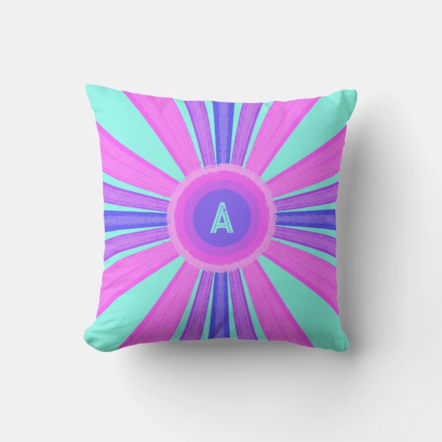 Multicolor Striped Monogram  Throw Pillow (Front)
