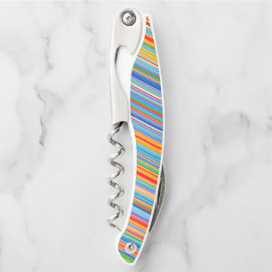 Multicolor Striped Pattern Can Cooler Waiter's Corkscrew