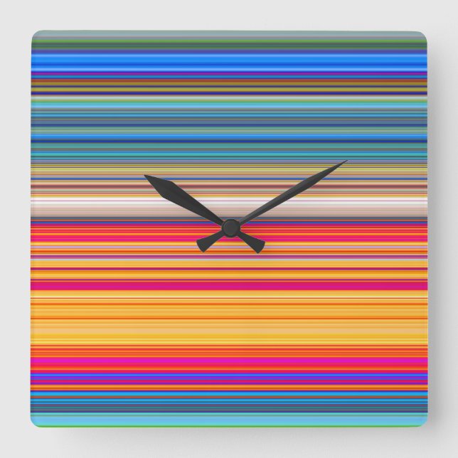 Multicolor Striped Pattern Square Wall Clock (Front)