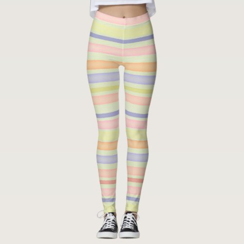 Multicolor stripes design watercolor leggings