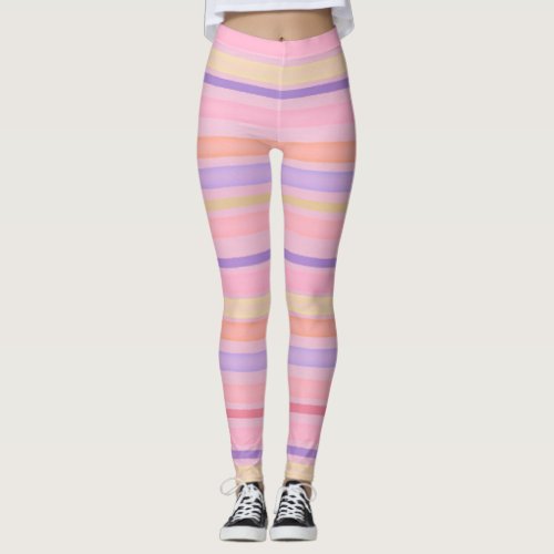 Multicolor stripes design watercolor leggings
