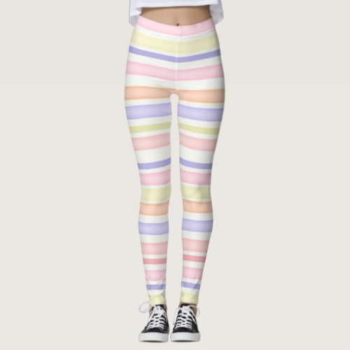 Multicolor stripes design watercolor leggings