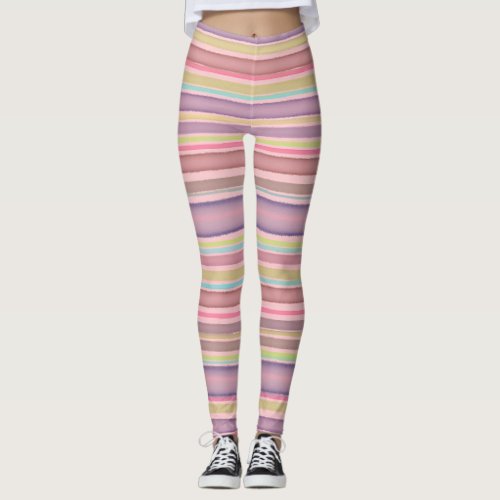 Multicolor stripes design watercolor leggings