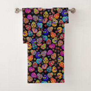 Multicolor Sugar Skulls Bath Towel Set