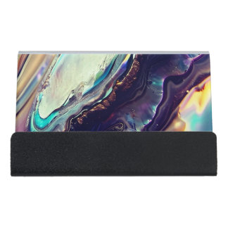 Multicolor Swirling Stripes of Igneous Rock Desk Business Card Holder