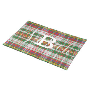 Multicolor Tartan Checkered Monogram Name Cloth Placemat