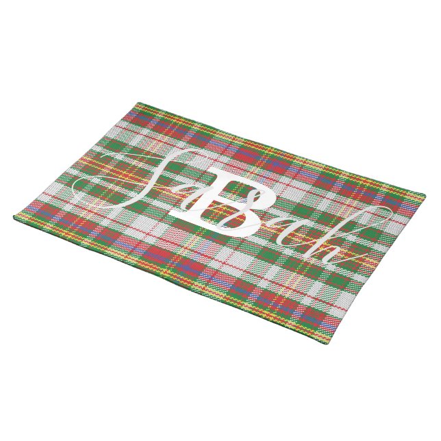 Multicolor Tartan Checkered Monogram Name Cloth Placemat (On Table)