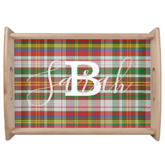 Multicolor Tartan Checkered Monogram Name Serving Tray
