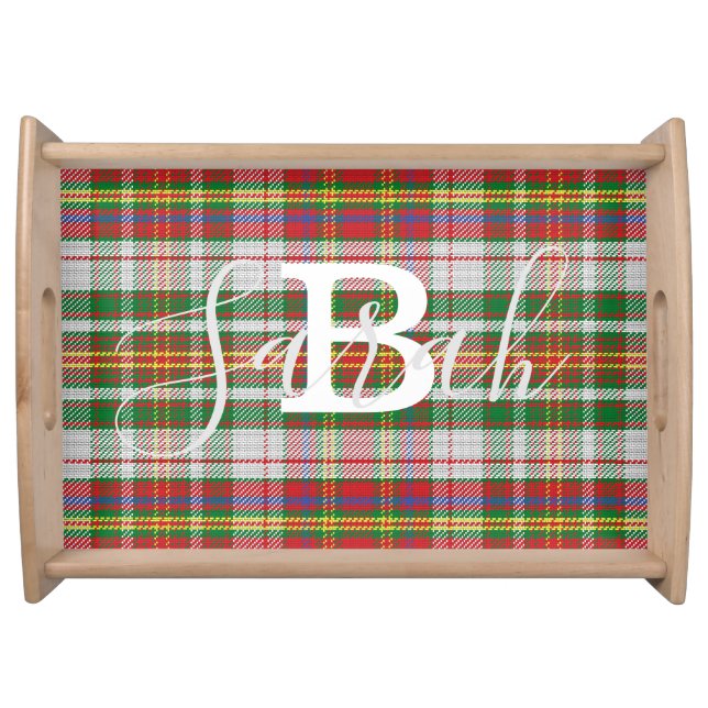 Multicolor Tartan Checkered Monogram Name Serving Tray (Front)