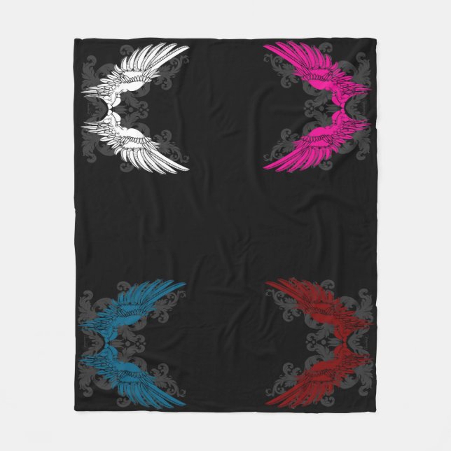 Multicolor Tattoo Angel Wings Fleece Blanket (Front)