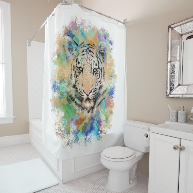 Multicolor Tiger 3 Shower Curtain (In Situ)