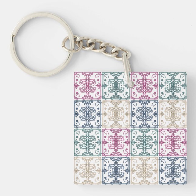 Multicolor Tiles w/ Initials Keychain (Front)