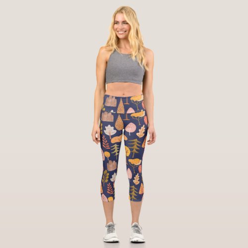 Multicolor Trees Mid Autumn Vintage Capri Leggings