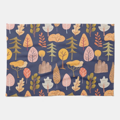 Multicolor Trees Mid Autumn Vintage Kitchen Towel