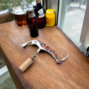Multicolor Triangle Shapes Cutting Board Waiter's Corkscrew