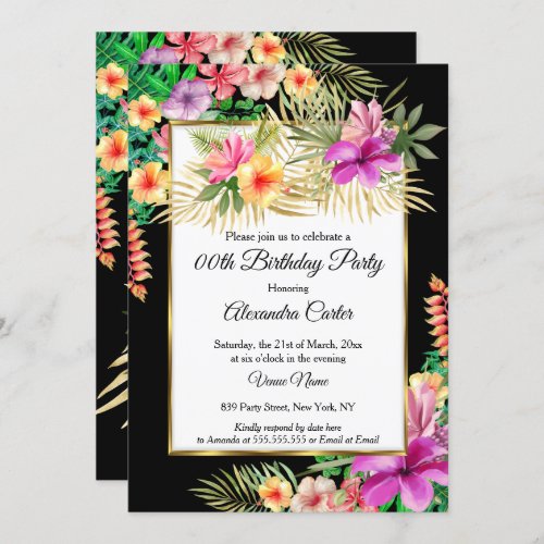 Multicolor Tropical Black Hibiscus Floral Party Invitation