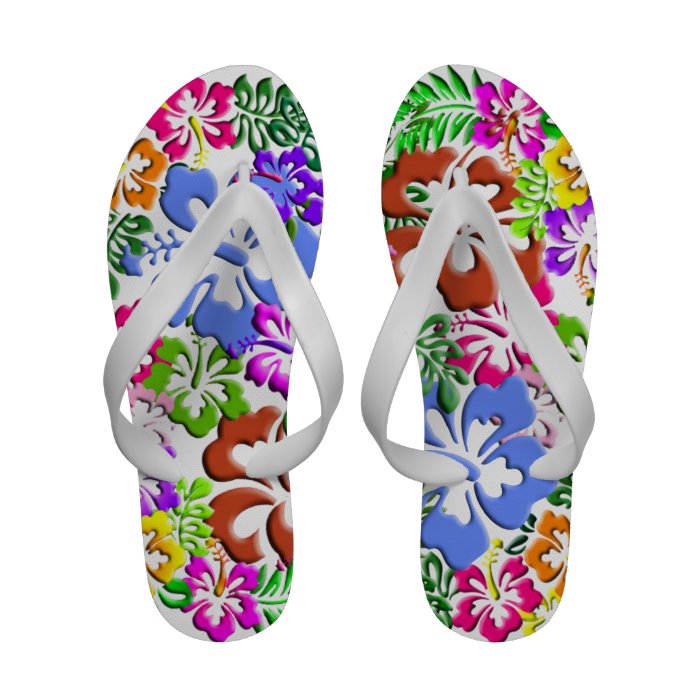 Multicolor Tropical Hibiscus Flowers Flip Flops