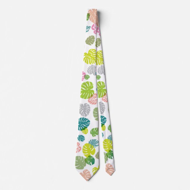 Multicolor Tropical Leaves Neck Tie (Front)