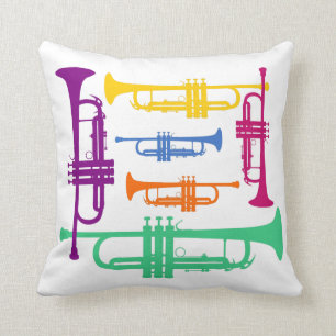 Multicolor Trumpet Brass Music Instrument Throw Pillow